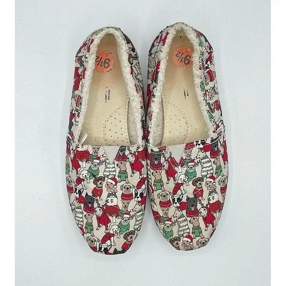 TOMS DOGS IN CHRISTMAS SWEATERS w/ Faux Shearling Womens Size‎ 9.5
